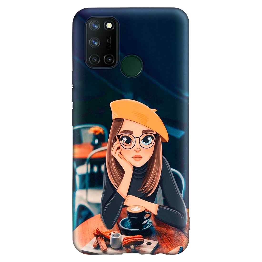Cute Coffe Lover Girl Realme 7i Premium Embossed Mobile cover