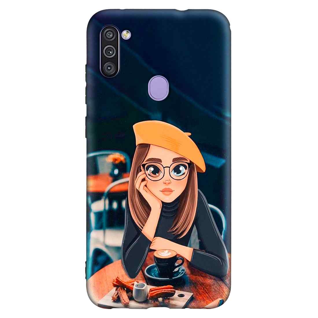 Cute Coffe Lover Girl Samsung M11 Premium Embossed Mobile cover