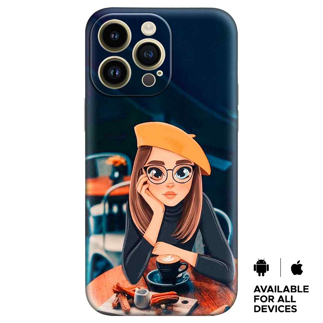 Cute Coffe Lover Girl Premium Embossed Mobile cover
