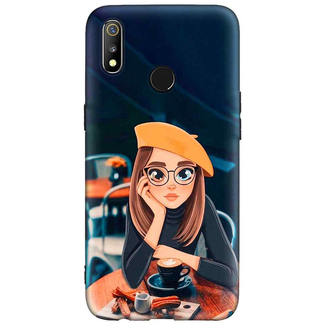 Cute Coffe Lover Girl Realme Premium Embossed Mobile cover